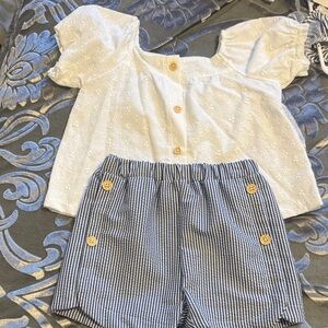White Eyelet Top and Striped Shorts Set